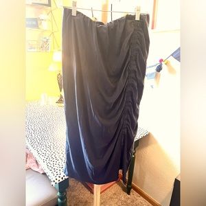 Navy Blue Green Envelope Large Midi Skirt with Slit at Knee
